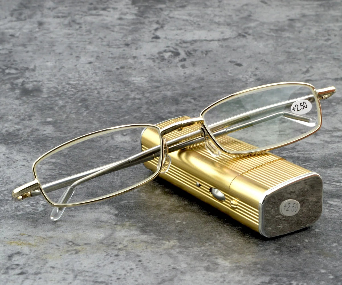 Glasses Material Lenses Foldable Antenna Reading Glasses with Golden Case +0.75 +1 +1.5 +1.75 +2 +2.25 +2.5 +2.75 +3 +3.5 +4