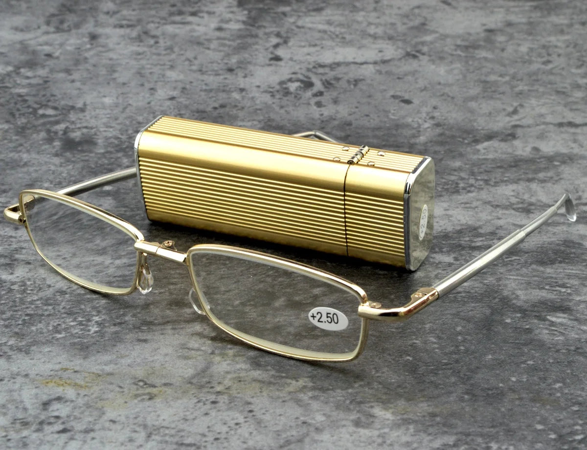 Glasses Material Lenses Foldable Antenna Reading Glasses with Golden Case +0.75 +1 +1.5 +1.75 +2 +2.25 +2.5 +2.75 +3 +3.5 +4