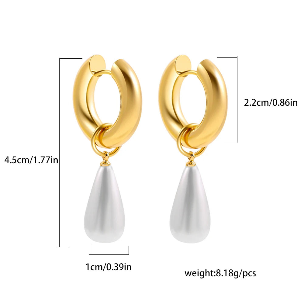 Baroque Pearls Shape Pendant Drop Earrings for Women Gold Plated Stainless Steel Round Circle Huggies Earring Fashion Jewelry