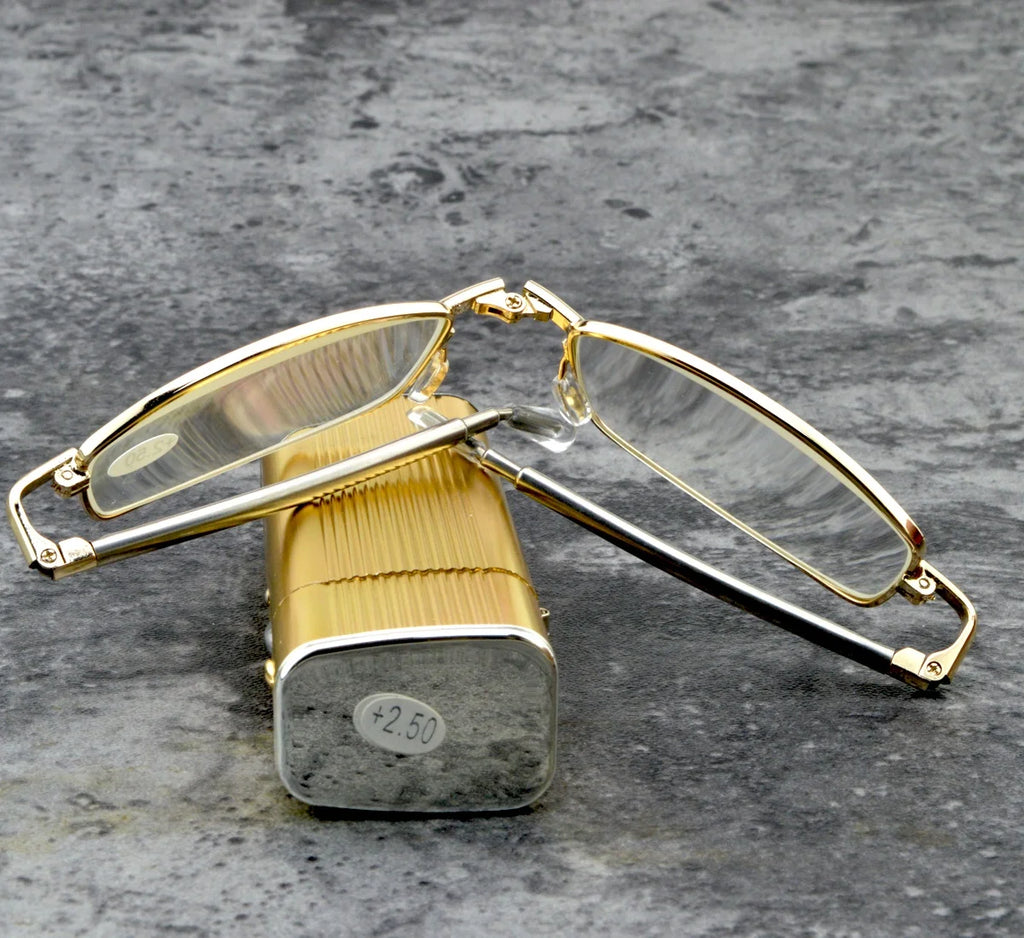 Glasses Material Lenses Foldable Antenna Reading Glasses with Golden Case +0.75 +1 +1.5 +1.75 +2 +2.25 +2.5 +2.75 +3 +3.5 +4