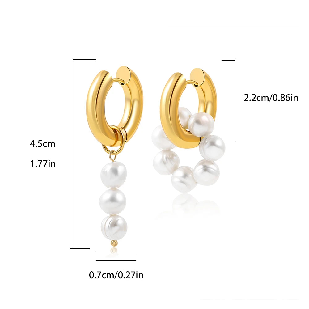 Baroque Pearls Shape Pendant Drop Earrings for Women Gold Plated Stainless Steel Round Circle Huggies Earring Fashion Jewelry