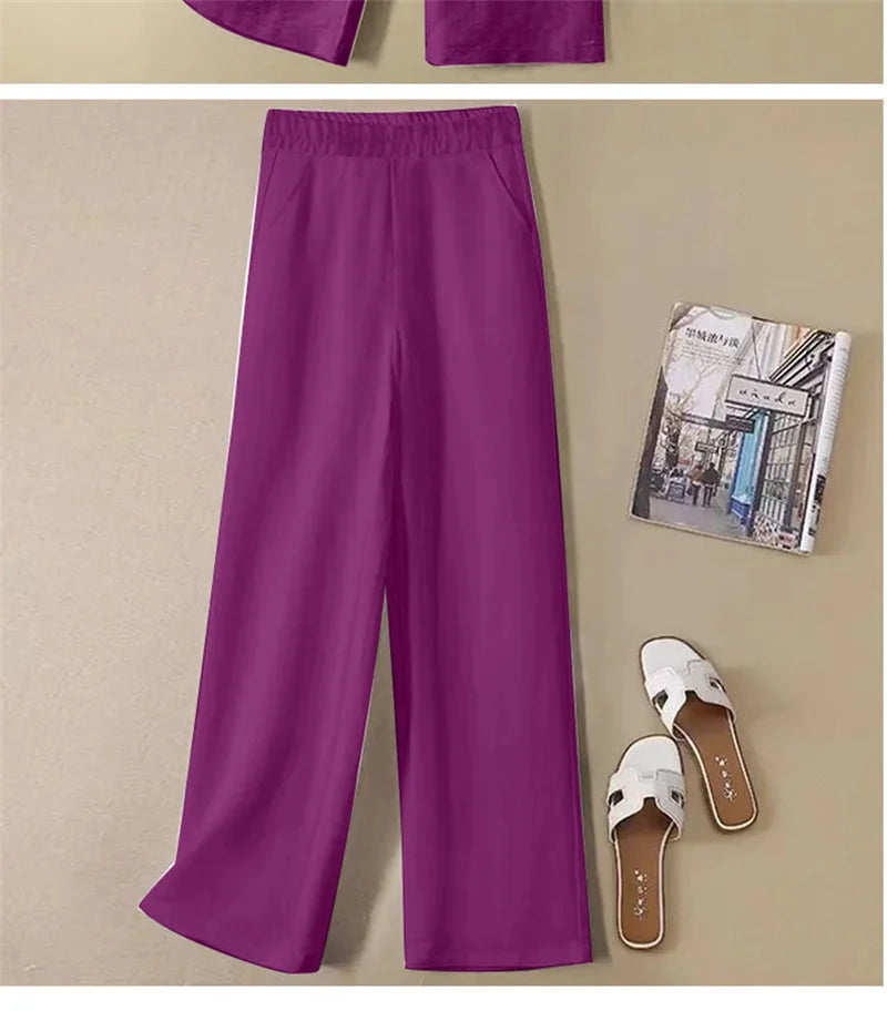 Linen Wide Leg Pants Women New Summer Thin Elastic High Waist Long Pants Autumn Casual Loose Cotton And Linen Straight Trousers