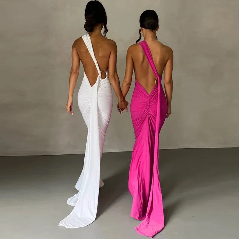 Sexy Backless Bodycon Long Dress Women's Halter Curvy Maxi Dresses Summer Evening Party Birthday Black New Summer White Burgundy
