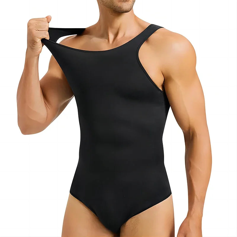 SLIMBELLE Mens Shapewear Bodysuits Tummy Control Full Body Shaper Compression Slimming Sleeveless Open Crotch Undershirt