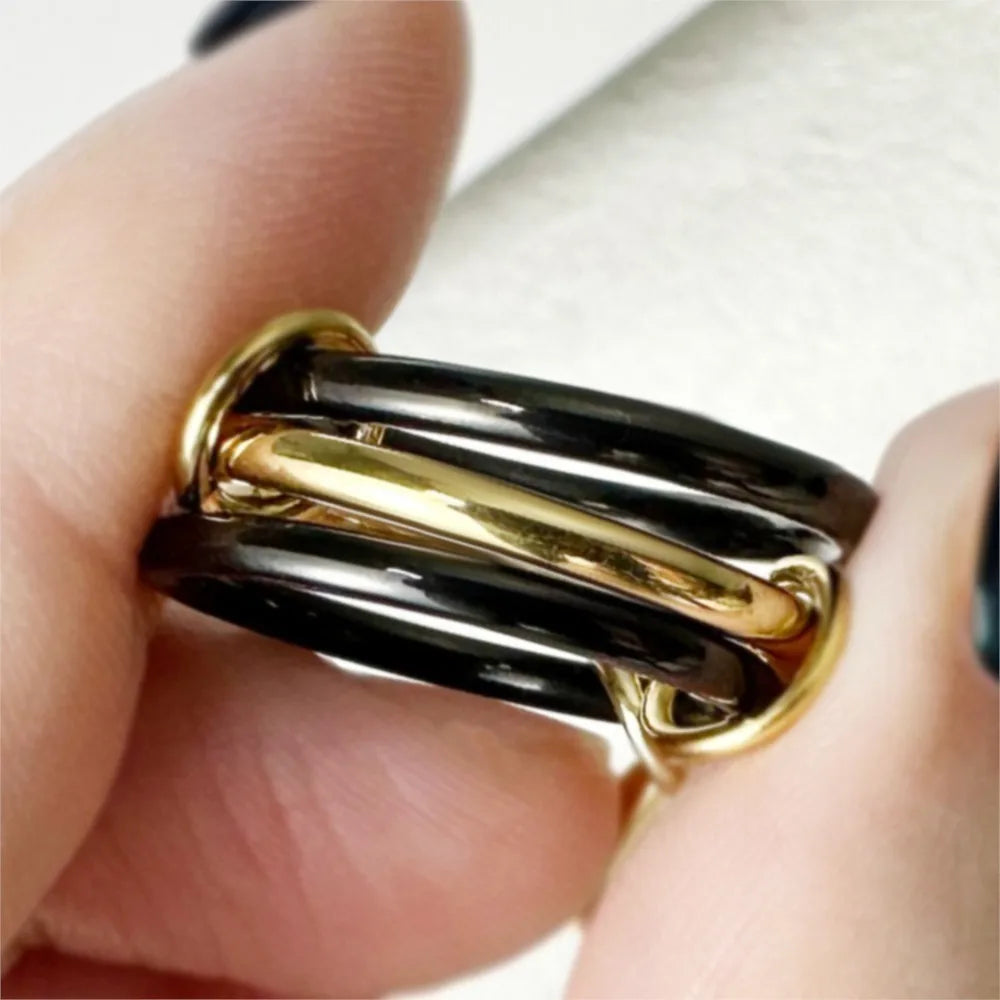 INS 3pcs Multi Layers Rings Stack Set Black Gold Double Color Stainless Steel Stacking Ring Simple For Women Trendy Jewelry Gift