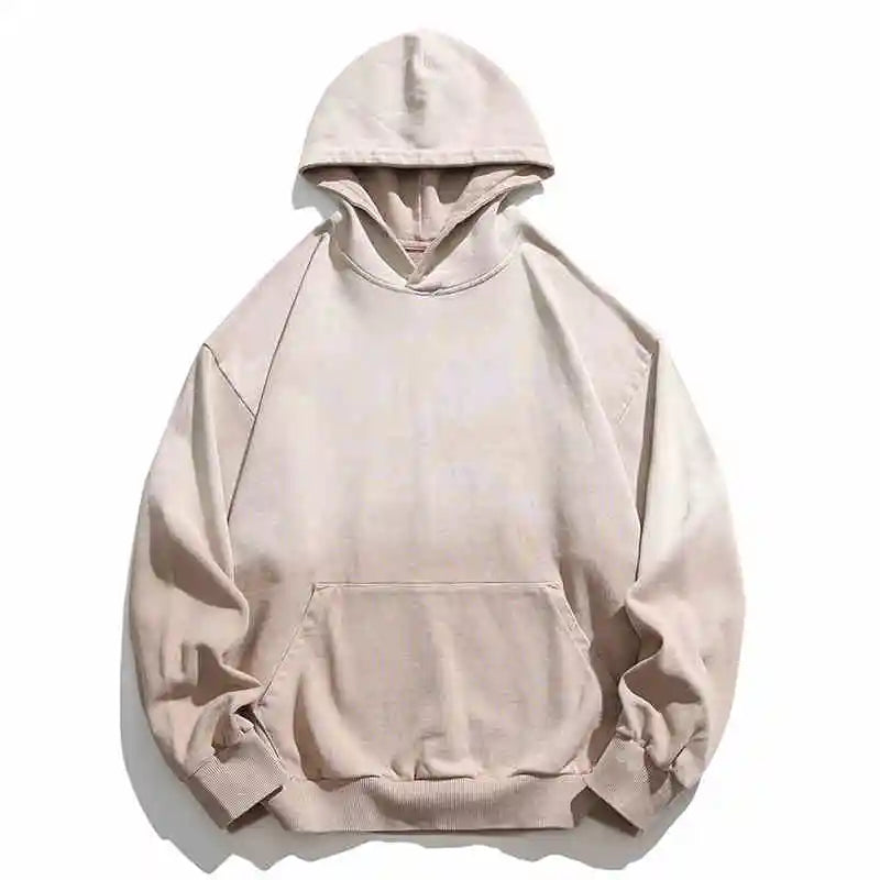 Mens Heavyweight Cotton Hoodie Oversized Streetwear Spring Autumn Garment Dyed Washed Ombre Pullover High Quality Sweatshirt