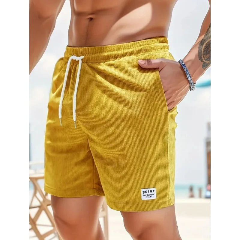 Men's Corduroy Shorts Summer Casual Sports Pants Minimalist Streetwear Elastic Waist Quick Dry Outdoor Shorts