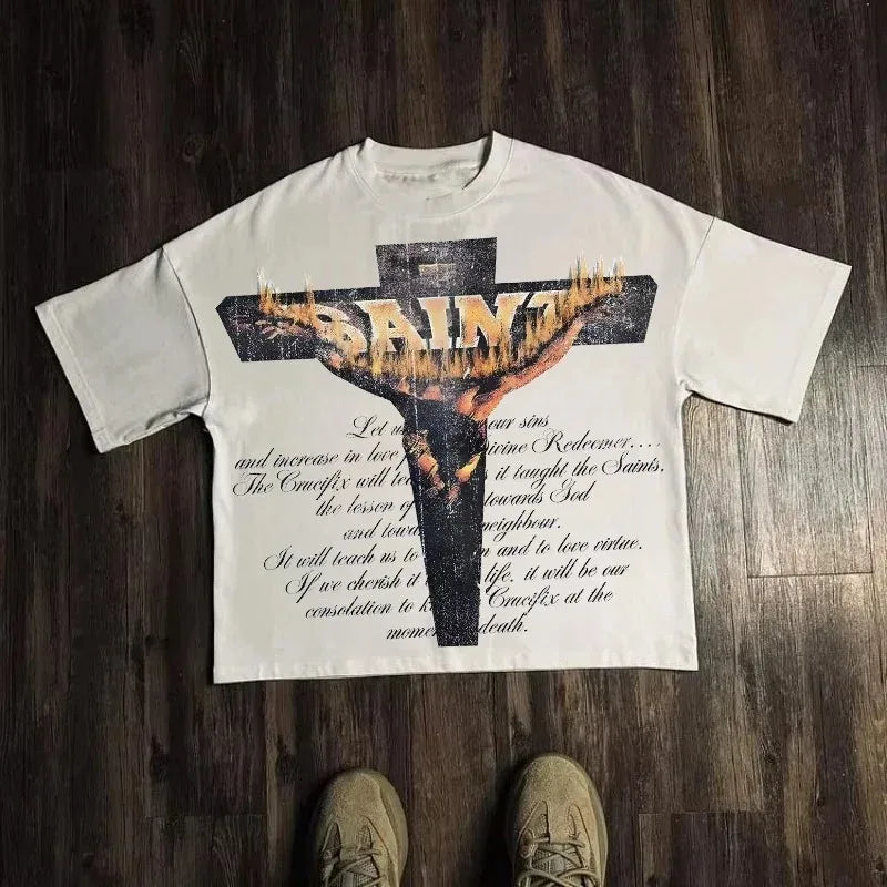 Graphic T-shirt Men Women Vintage Top Hip Hop Streetwear Oversized Tshirt Short Sleeve Casual Clothing Summer Fashion Trendy Tee