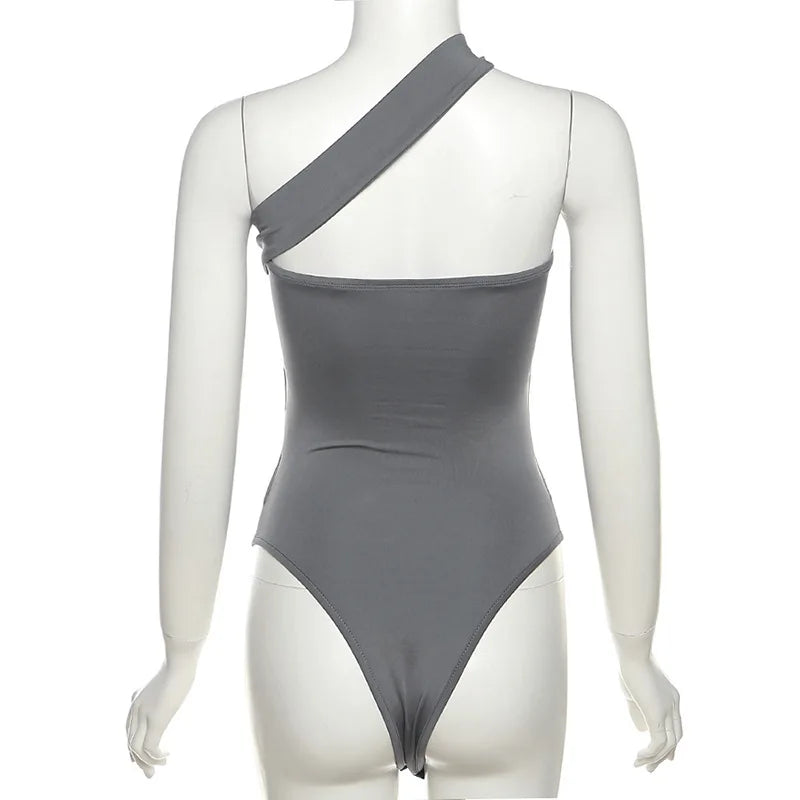 Solid Black Bodysuit Lingerie Sexy Tops For Women Club Outfit Inclined Collar Body Feminino One-pieces Hollow Out Y2k Clothes