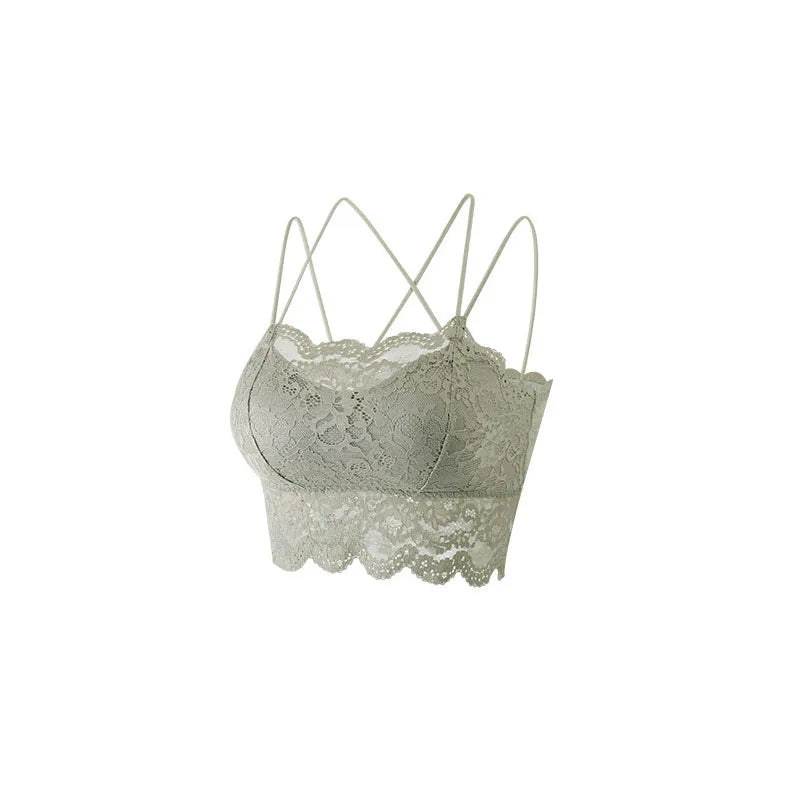 Ladies' Summer Sexy Backless Lace Camisole Underwear Underwire Bra Without Steel Rings Shoulder Straps For Support Breathable