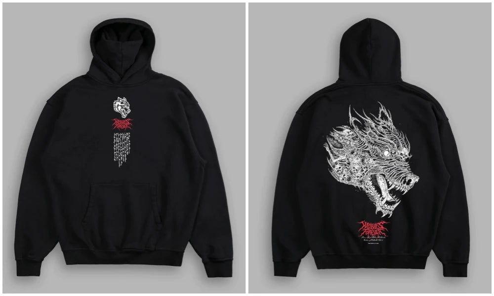 NEW Men Oversized Hoodies Eye Wings Wolves Print Vintage Heavyweight Pullover Streetwear Gothic Loose Hip Hop Hooded Sweatshirts