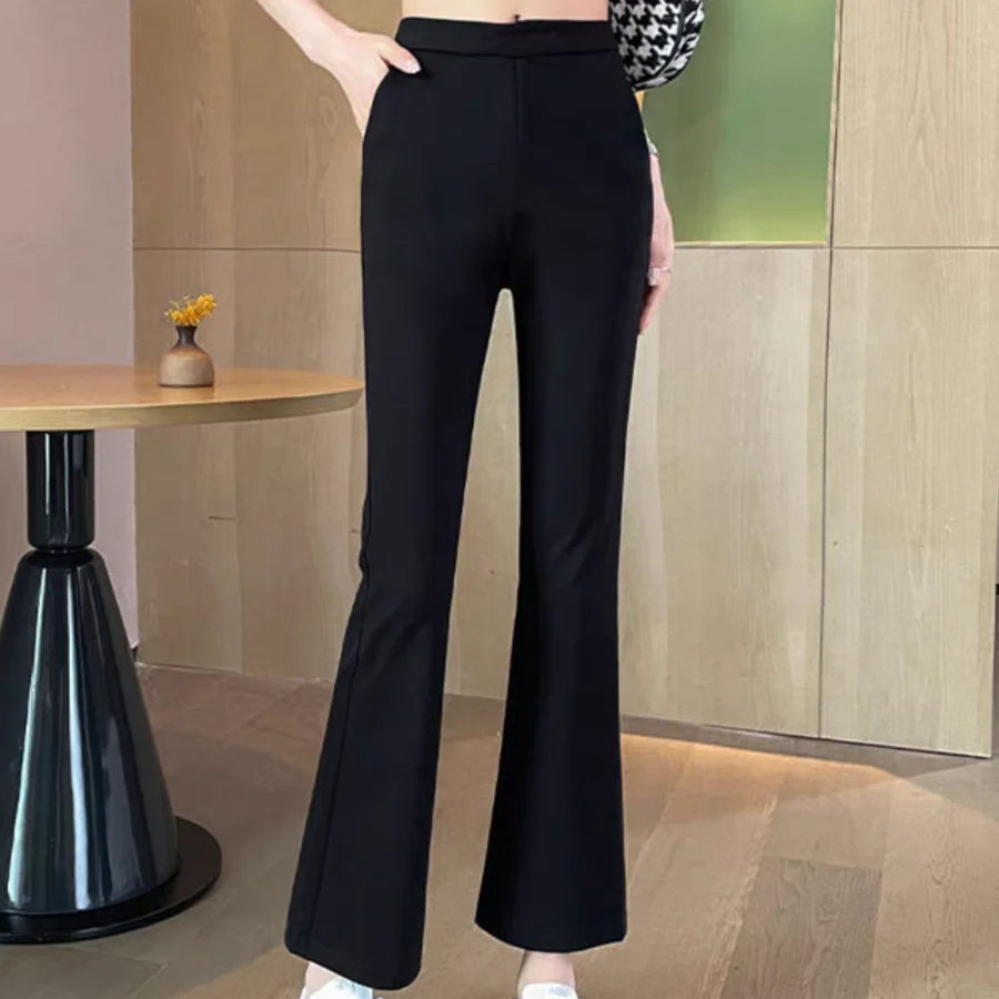 Black Boot-cut Trousers Women Spring Summer Thin New Style Cool Slim Casual Flared Trousers Small People