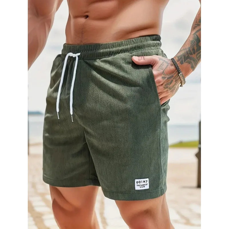 Men's Corduroy Shorts Summer Casual Sports Pants Minimalist Streetwear Elastic Waist Quick Dry Outdoor Shorts