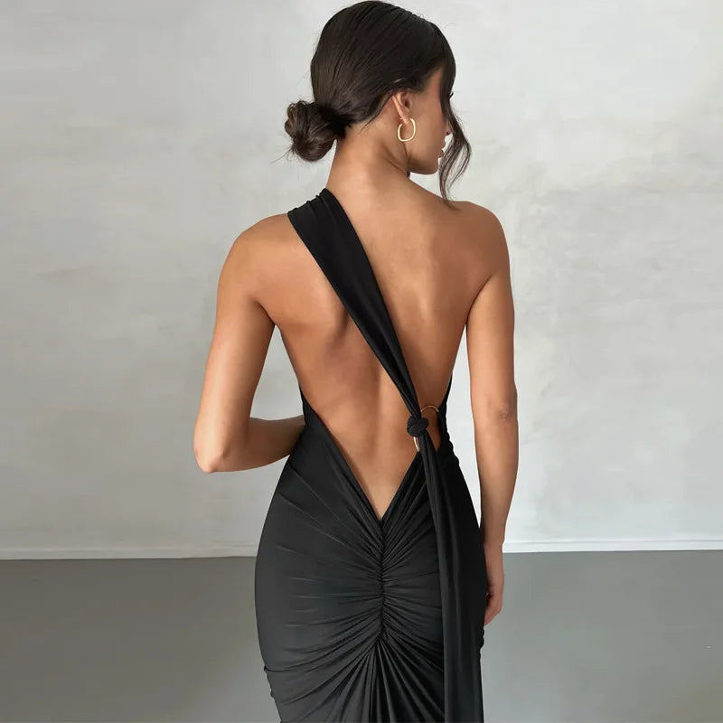 Sexy Backless Bodycon Long Dress Women's Halter Curvy Maxi Dresses Summer Evening Party Birthday Black New Summer White Burgundy