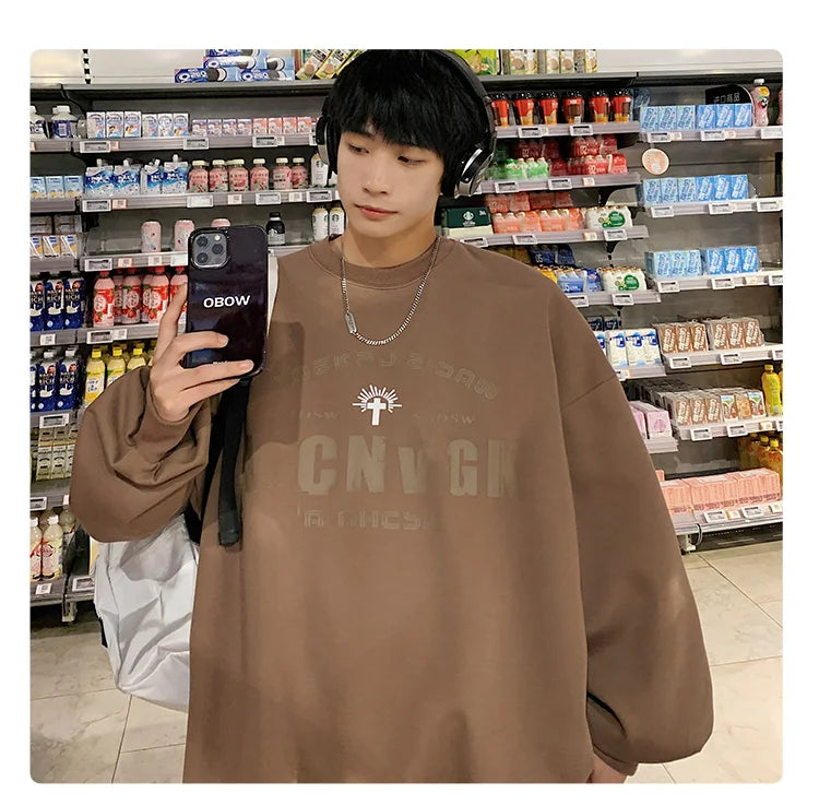 2025 Oversize Hoodies Men Fashion New Loose Pullover O-neck Youthful Vitality Letter Print Long Sleeve Streetwear Tops S-3XL