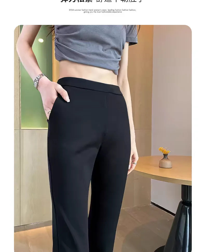 Black Boot-cut Trousers Women Spring Summer Thin New Style Cool Slim Casual Flared Trousers Small People