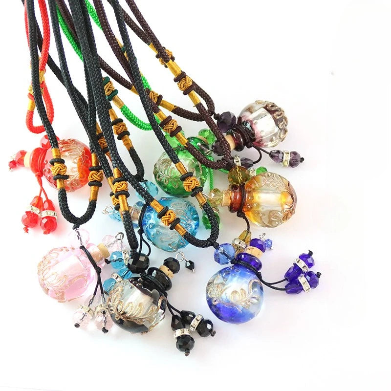 Baroque Aromatherapy Essential Oil Bottle Geometric Pendants Glazed Women Fashion Fried Dough Twists Chain Necklace Jewelry