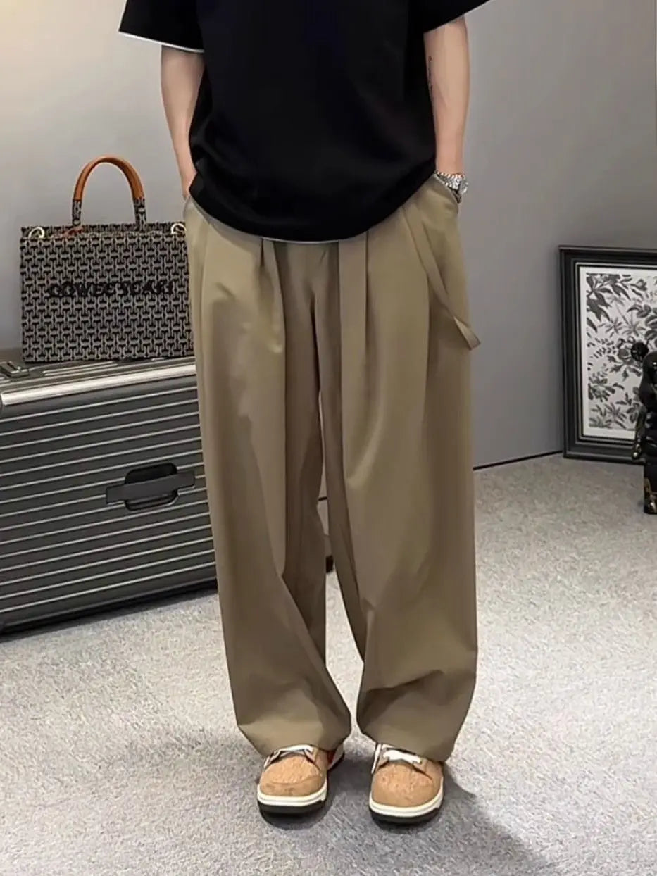 Men's Trendy Casual Trousers New Thin Style Summer Simple Drapey Versatile Trousers Loose