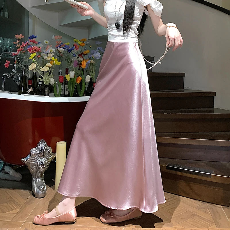 Satin Midaxi Skirt For Women Flowy Mermaid Trumpet Hem, High Waist, A Line Fit Spring Summer Autumn New Skirts