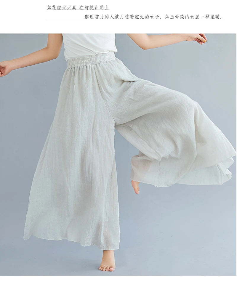 Cotton Linen Wide Leg Pants for Women Summer Casual Loose Pants High Waist Big Swing Skirt Capris Women Clothing PT-565