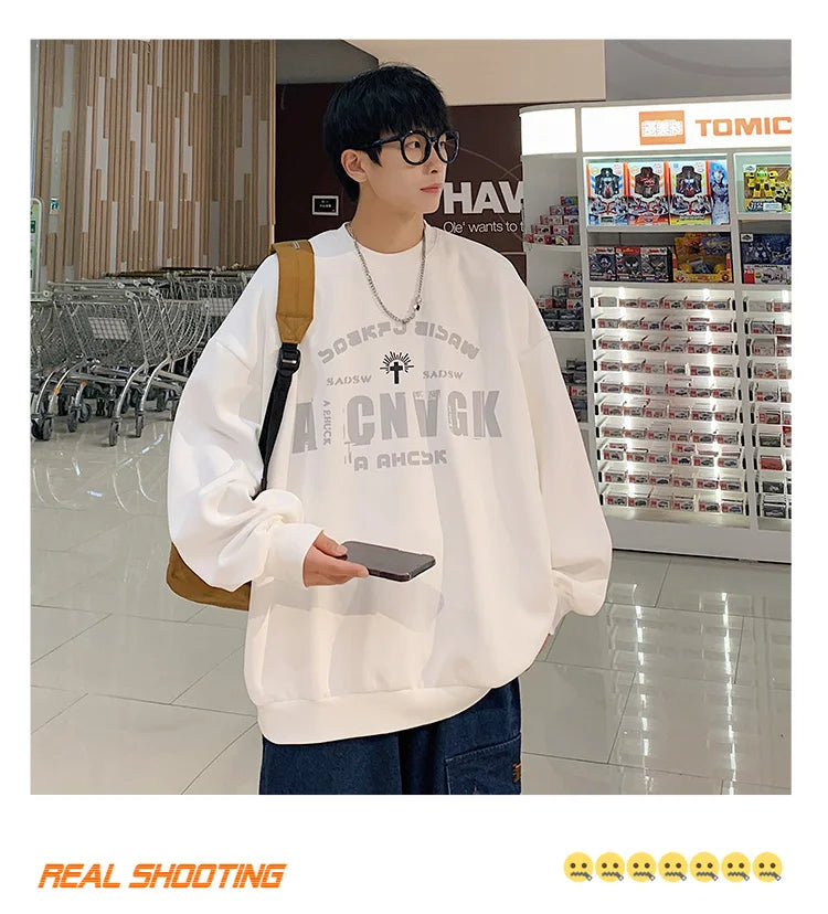 2025 Oversize Hoodies Men Fashion New Loose Pullover O-neck Youthful Vitality Letter Print Long Sleeve Streetwear Tops S-3XL