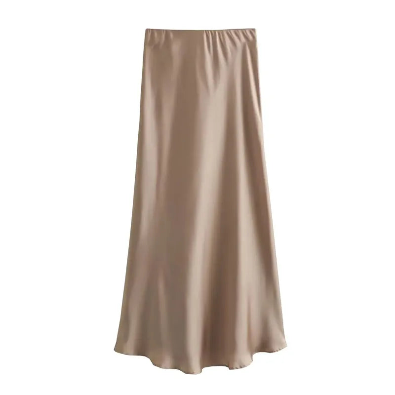 MUJER Woman 2026 Satin Skirt Women High Waist Long Skirts For Women Summer Black Midi Skirt Woman Office Elegant Women's Skirts