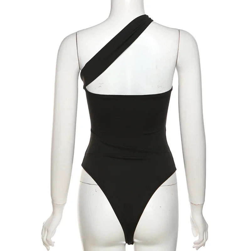 Solid Black Bodysuit Lingerie Sexy Tops For Women Club Outfit Inclined Collar Body Feminino One-pieces Hollow Out Y2k Clothes