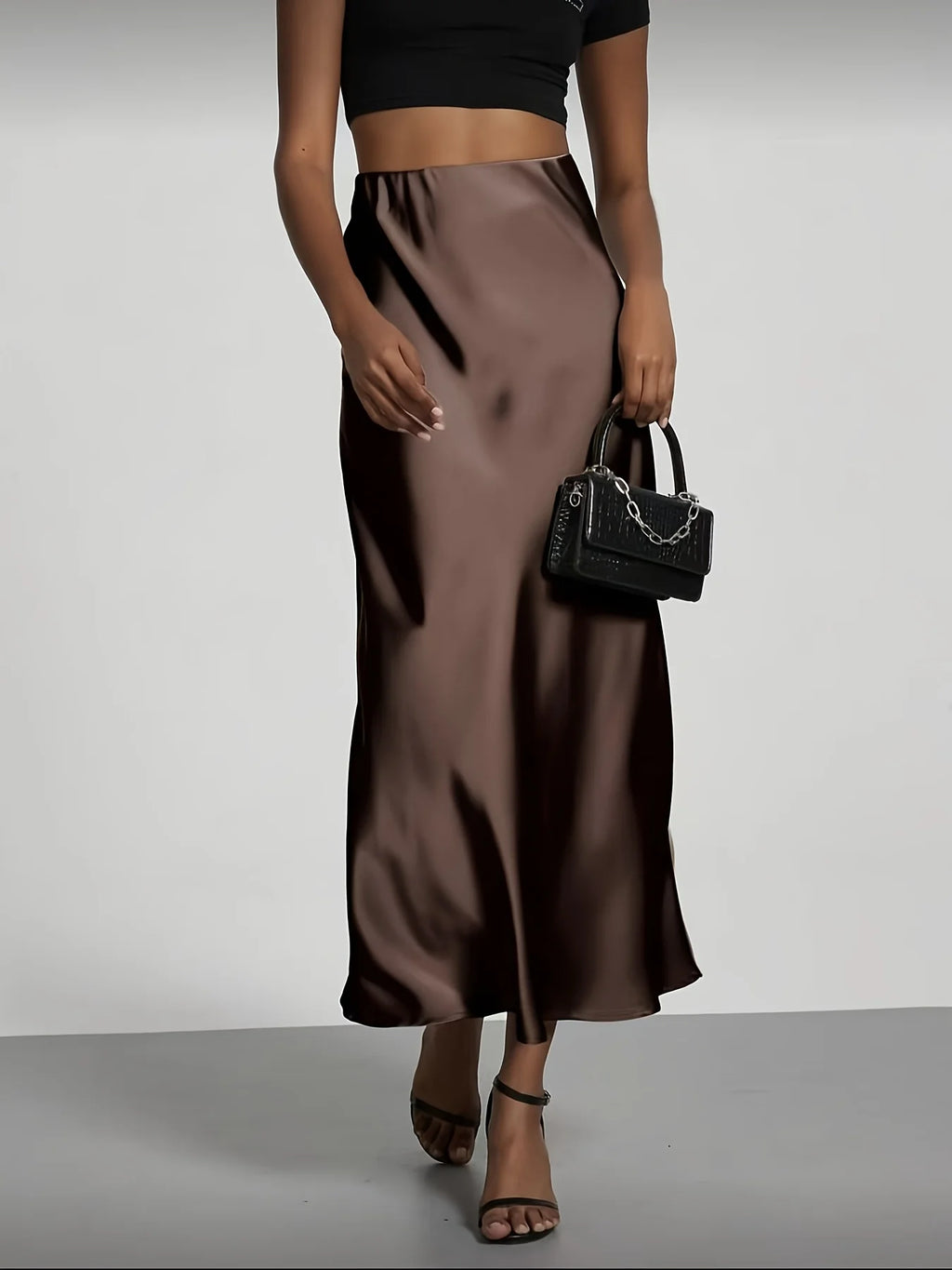 Women's Satin Midi Skirt, High‑waisted Slim Straight, Elegant Draping, Mature Versatile for Commute, Vacation & Parties