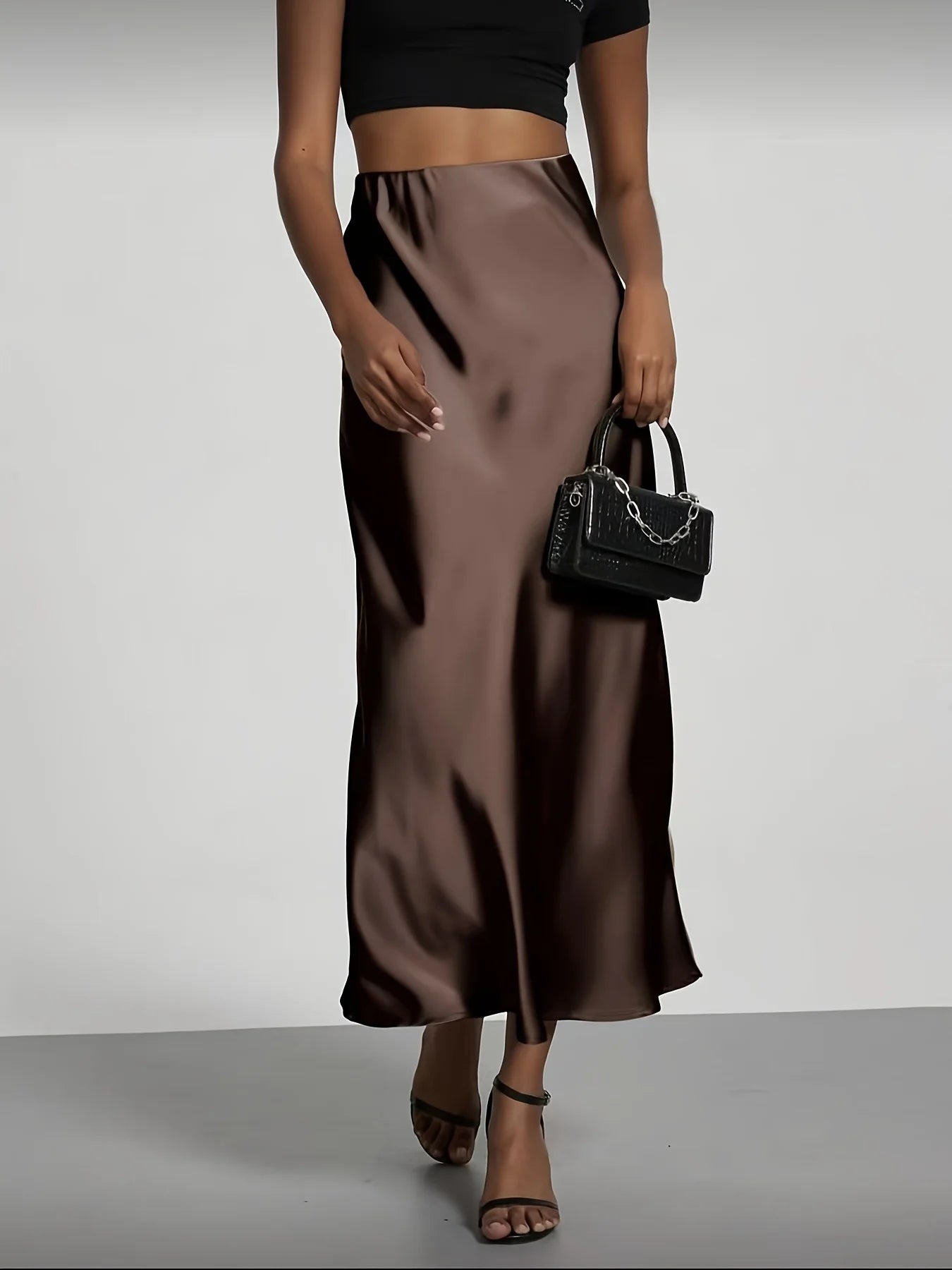 Women's Satin Midi Skirt, High‑waisted Slim Straight, Elegant Draping, Mature Versatile for Commute, Vacation & Parties