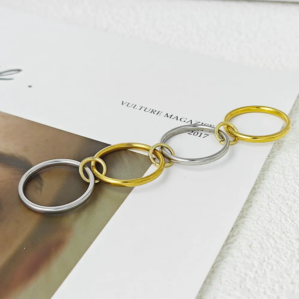 Stainless Steel Stack Rings Kit For Women Simple Four-pieces Link Chain Spinelli Ring Designer T Show Cocktail Party Jewelry