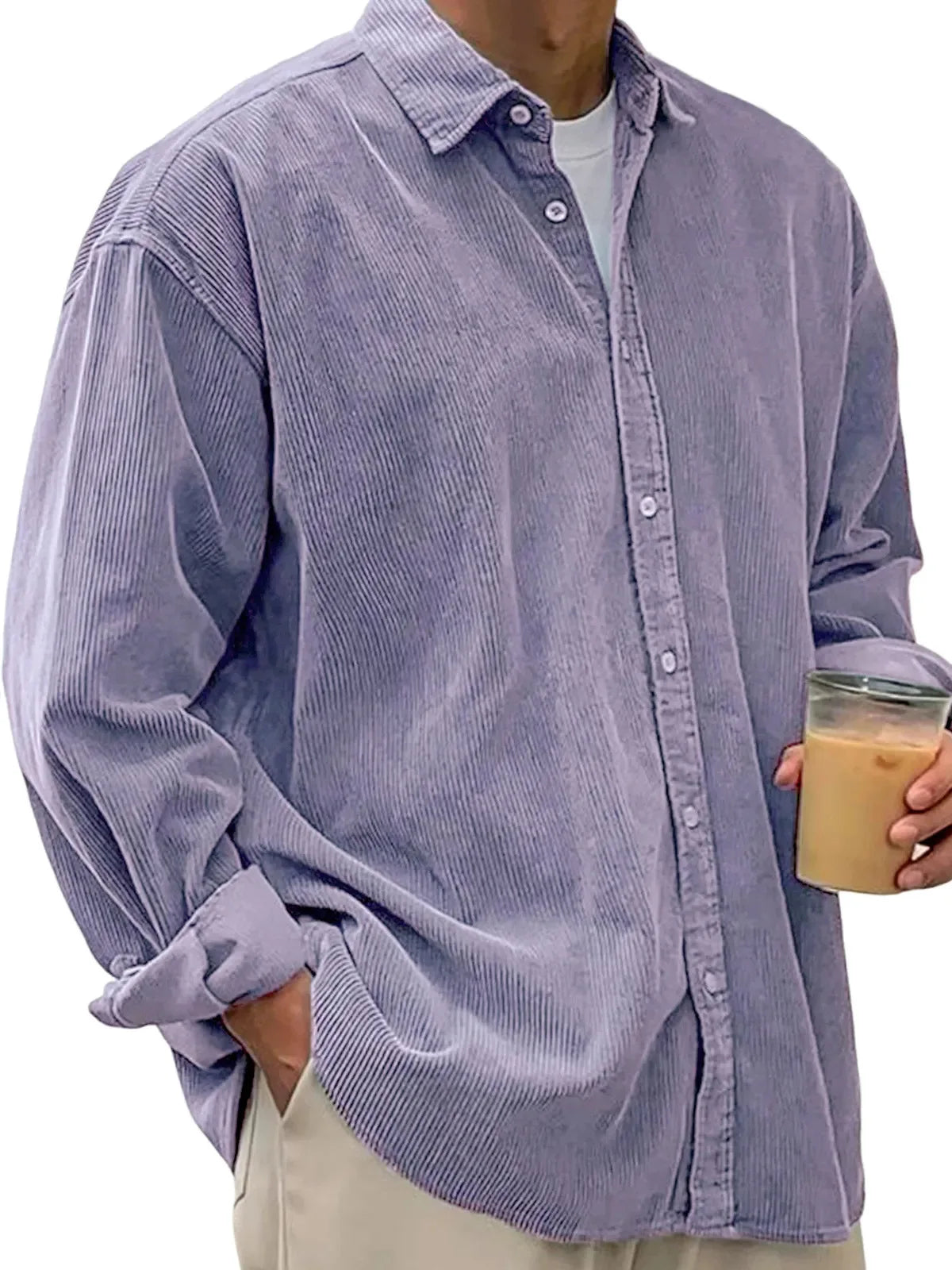 New Corduroy Shirt Men Long Sleeve Trendy Casual Loose Thick Autumn Winter Shacket Male Outerwear