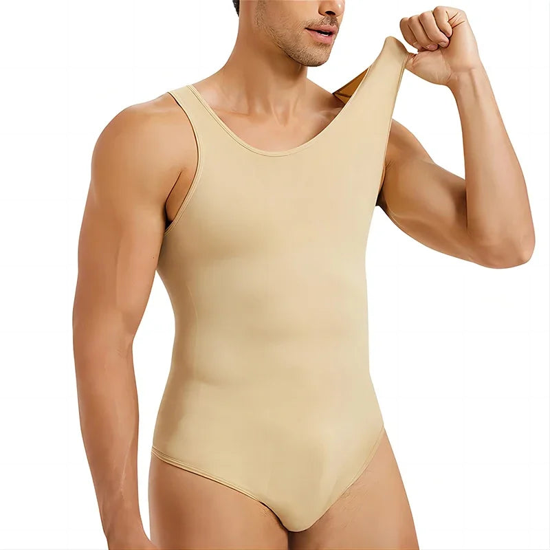 SLIMBELLE Mens Shapewear Bodysuits Tummy Control Full Body Shaper Compression Slimming Sleeveless Open Crotch Undershirt