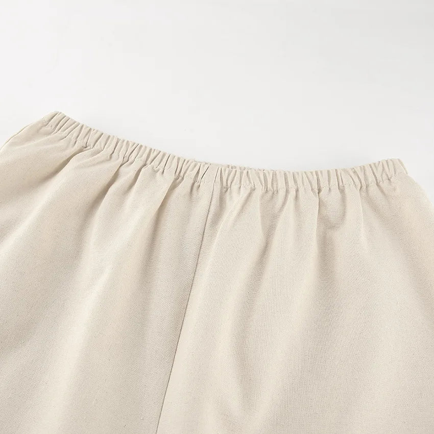 2025 Summer Linen Wide Leg Pants Women Casual Loose Pocket Trousers Office Commuter