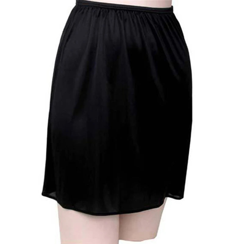 Satin Underskirt Half Slips Dress for Women Summer Thin Ice Silk High Waist Elastic Anti-Penetrating Underskirt Lining Petticoat