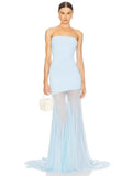 Off-shoulder Strapless Sexy Maxi Dress Women Gown Fashion Elegant Mesh Sleeveless Backless Bodycon Club Party Dresses 2025