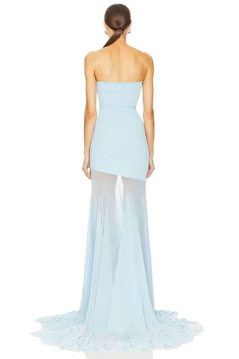 Off-shoulder Strapless Sexy Maxi Dress Women Gown Fashion Elegant Mesh Sleeveless Backless Bodycon Club Party Dresses 2025