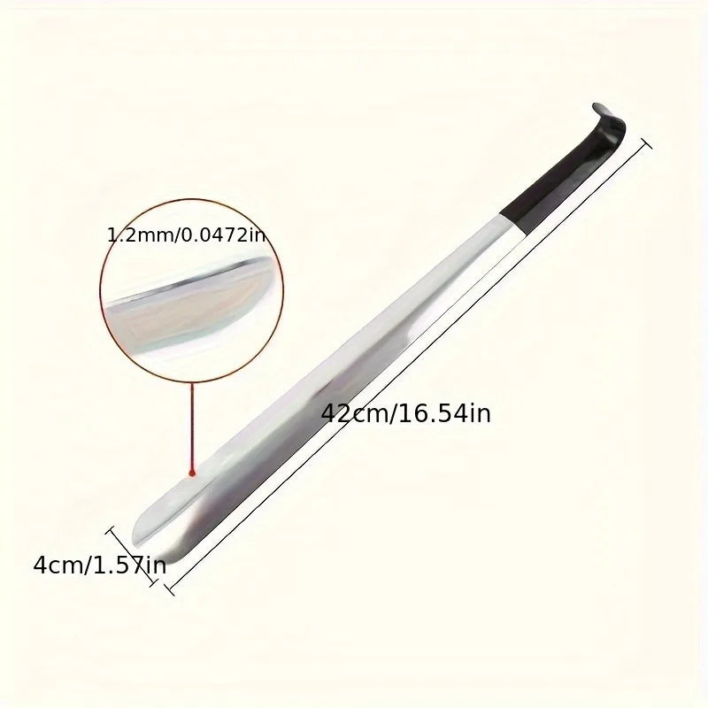 1pc 16.5-inch Stainless Steel Pair Shoehorn With A Black Handle Makes It Easy To Wear Shoes Without Bending Over