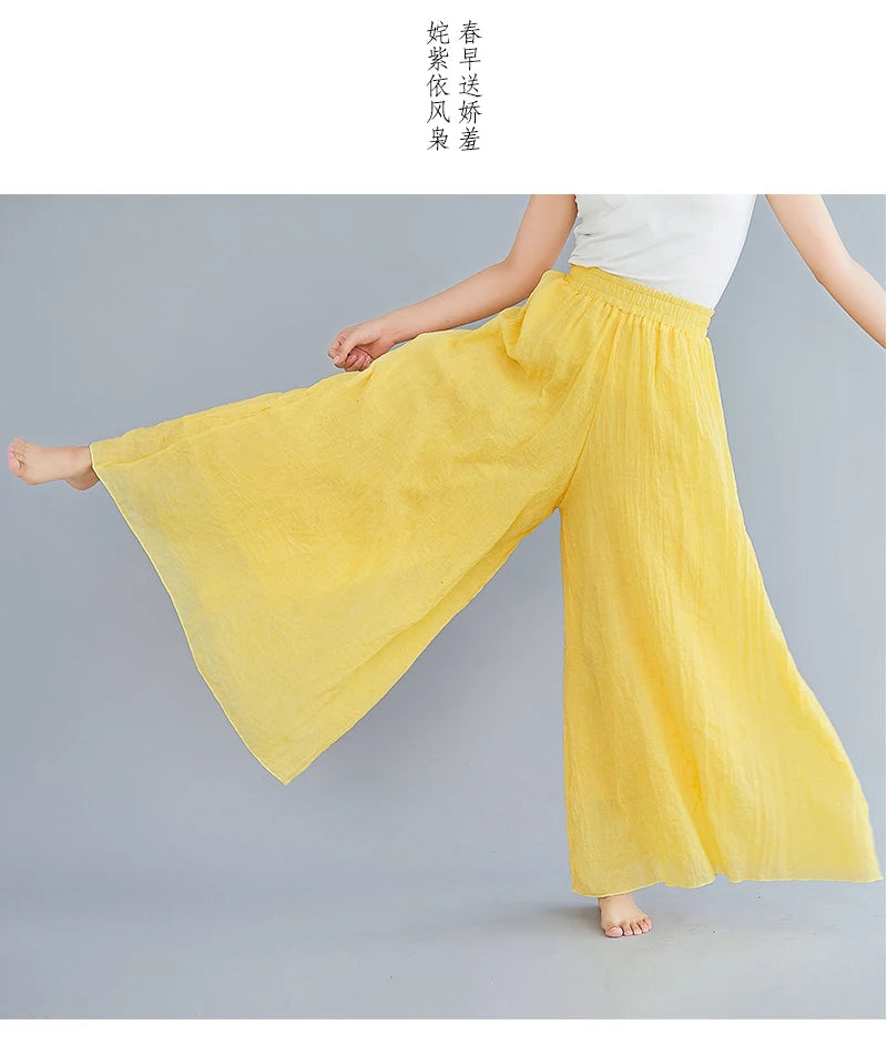 Cotton Linen Wide Leg Pants for Women Summer Casual Loose Pants High Waist Big Swing Skirt Capris Women Clothing PT-565