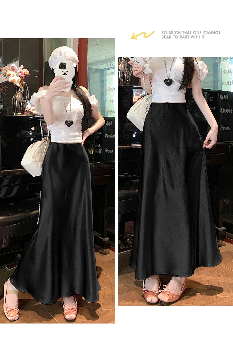 Satin Midaxi Skirt For Women Flowy Mermaid Trumpet Hem, High Waist, A Line Fit Spring Summer Autumn New Skirts