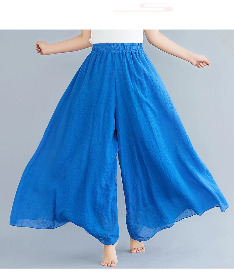 Cotton Linen Wide Leg Pants for Women Summer Casual Loose Pants High Waist Big Swing Skirt Capris Women Clothing PT-565
