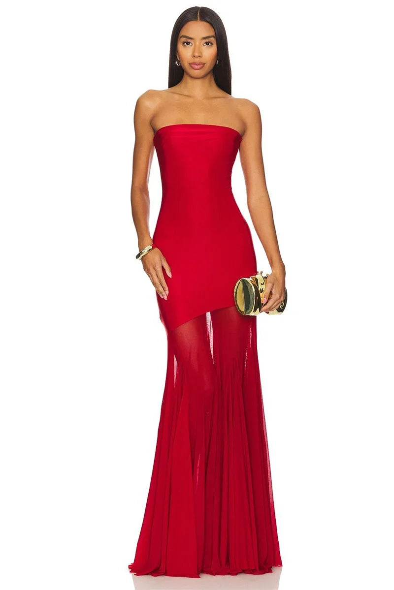 Off-shoulder Strapless Sexy Maxi Dress Women Gown Fashion Elegant Mesh Sleeveless Backless Bodycon Club Party Dresses 2025
