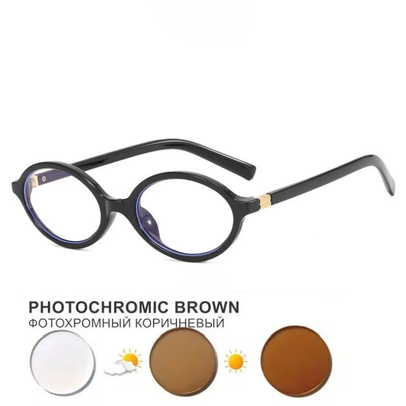 Glasses Frame Nerd Oval Student Anti-Blue Light Small Frame Myopia Prescription Glasses Photochromic Glasses