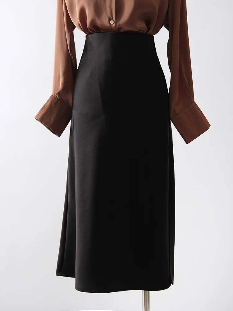 Midi Satin Skirts Women Luxury Summer Black Formal Silk Office Skirt With Slit A Line Green Midi Skirt Burgundy Women Elegant
