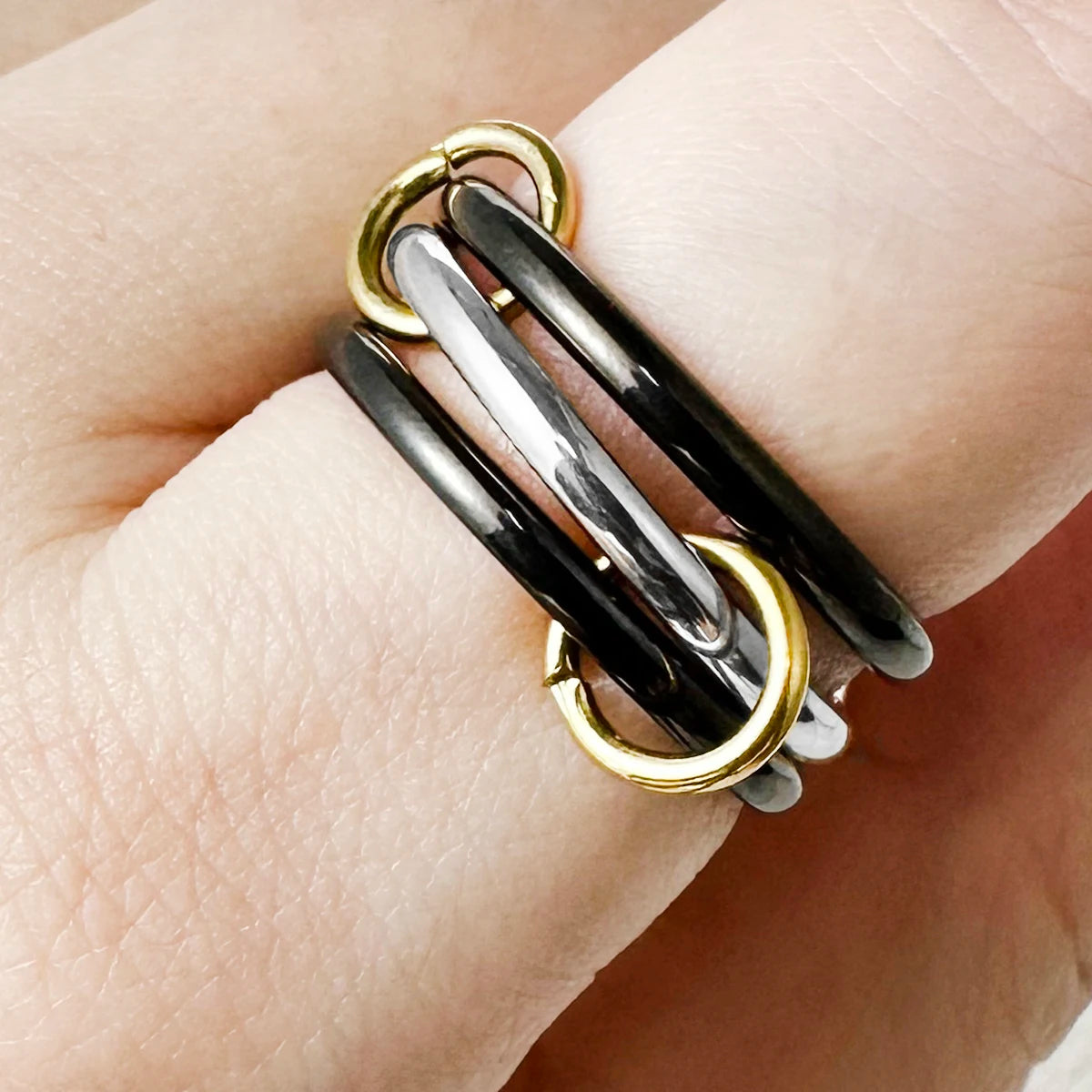 INS 3pcs Multi Layers Rings Stack Set Black Gold Double Color Stainless Steel Stacking Ring Simple For Women Trendy Jewelry Gift