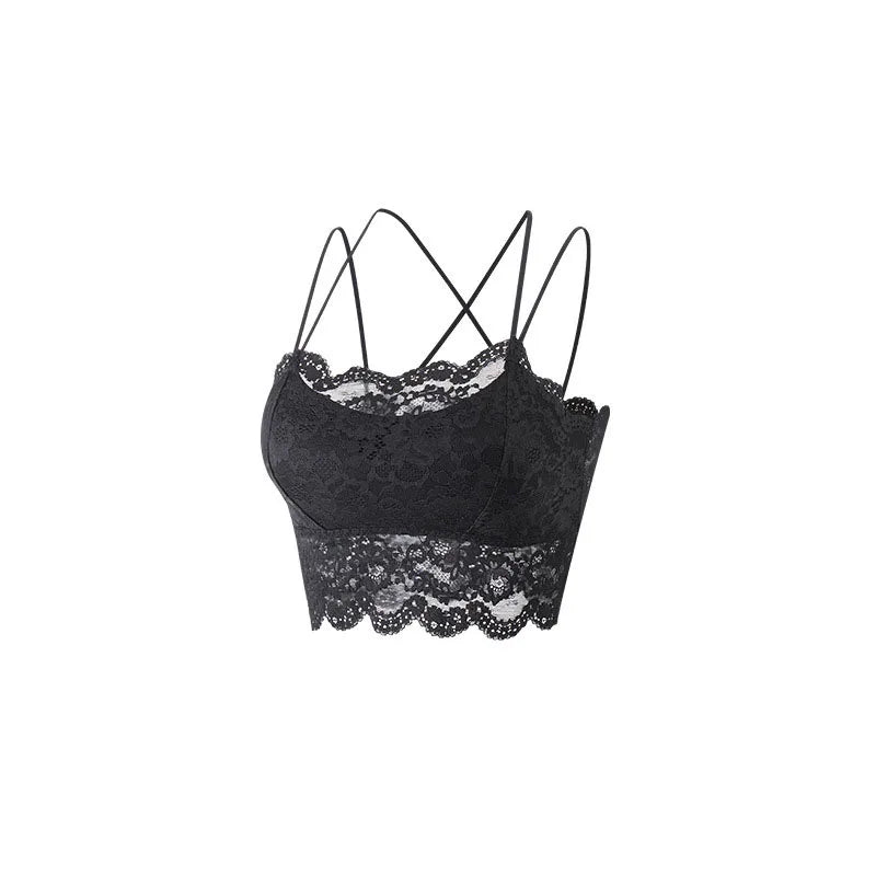 Ladies' Summer Sexy Backless Lace Camisole Underwear Underwire Bra Without Steel Rings Shoulder Straps For Support Breathable
