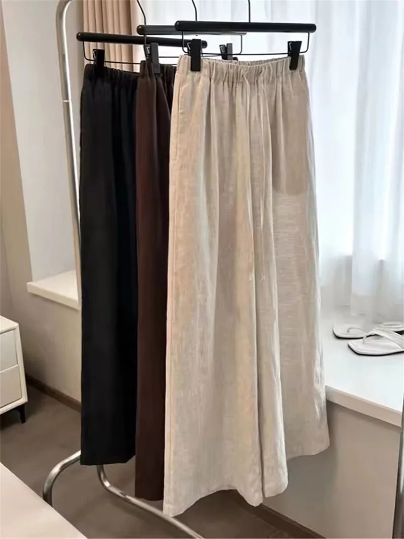 High Waist Cotton Linen Women Wide Leg Pants 2025 Summer Thin Loose Casual Pants Harajuku Solid All Match Straight Trousers