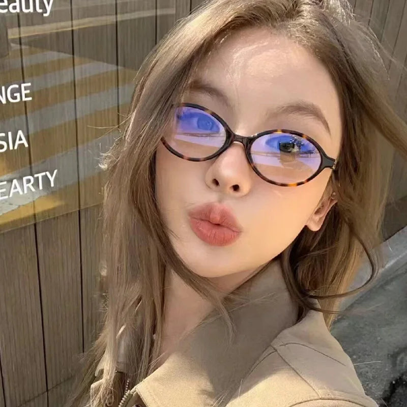 Glasses Frame Nerd Oval Student Anti-Blue Light Small Frame Myopia Prescription Glasses Photochromic Glasses