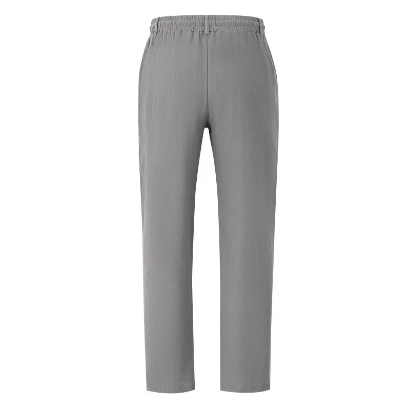 Men's Boho Linen Blend Wide Leg Pants High Waist Drawstring Button Fly Loose Fit Trousers with Side Pockets