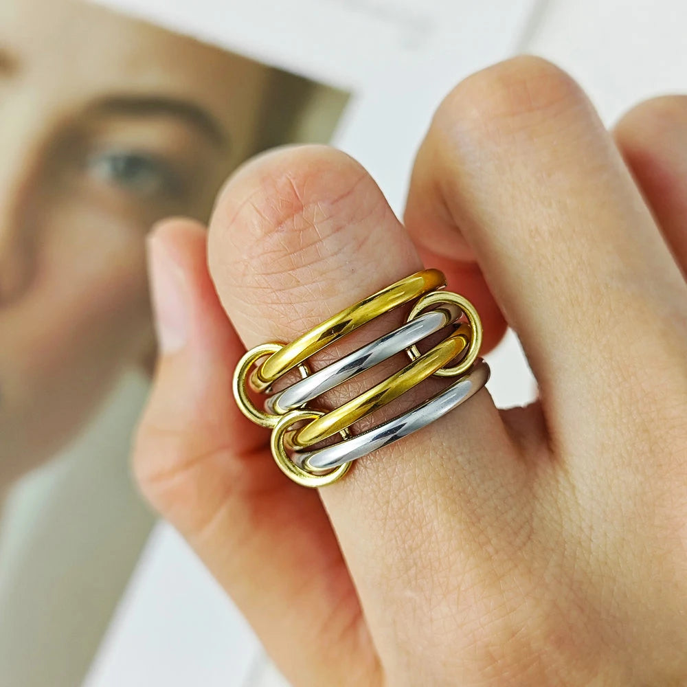 Stainless Steel Stack Rings Kit For Women Simple Four-pieces Link Chain Spinelli Ring Designer T Show Cocktail Party Jewelry