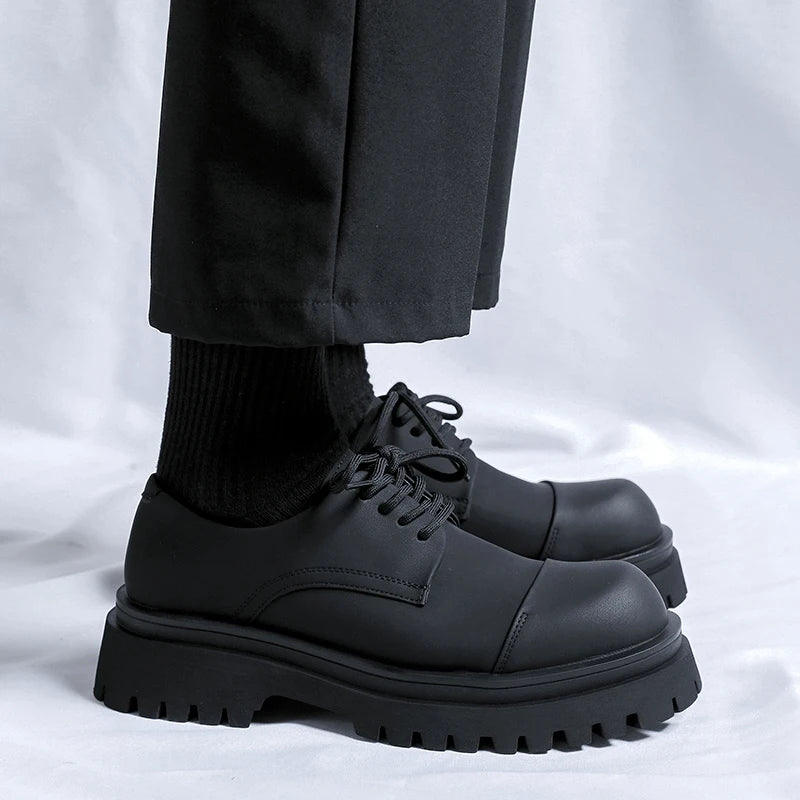 New Shoes Thick Sole Japan Korean Streetwear Casual Leather Shoes For Man Business Fashion Vintage Hipster Wedding Leather Shoe